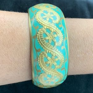 Turquoise Colored Enameled Brass Bangle Bracelet
